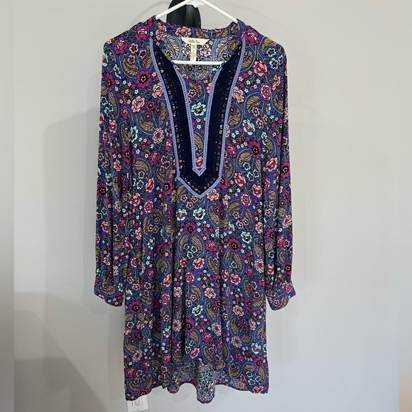 Matilda Jane Thoughts and Dreams blue & pink rayon floral long sleeve dress med - Picture 2 of 9